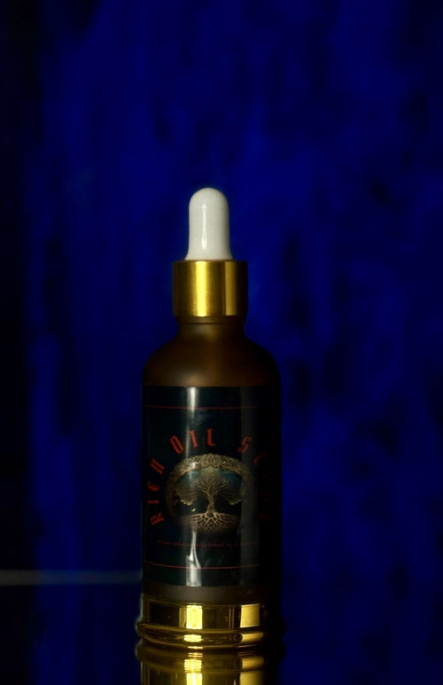 Bottle with dropper on a blue background